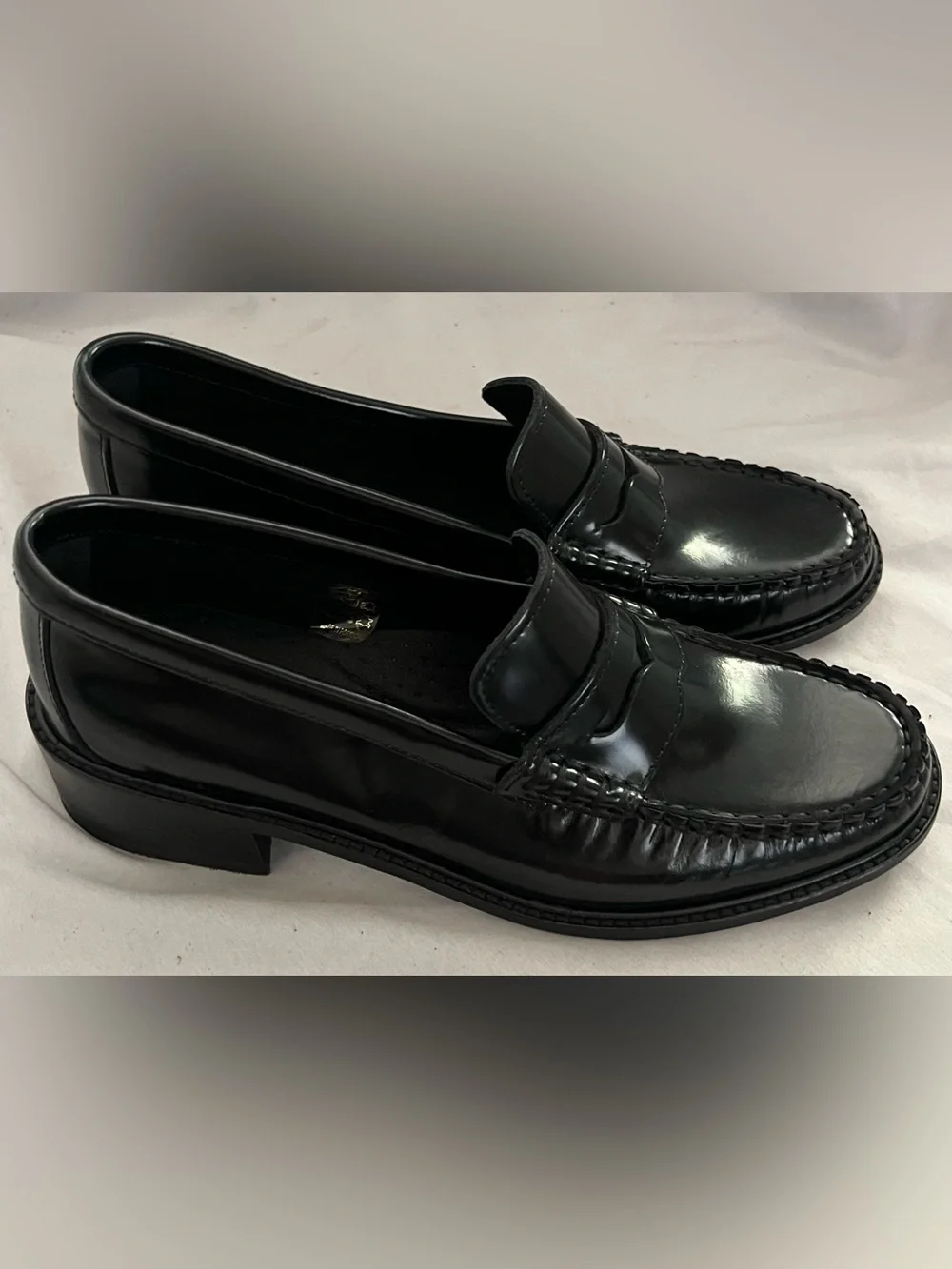 G.H. Bass WHITNEY BLACK LEATHER LOAFER BLOCK HEEL SHOE 9 $200 NEW - Picture 3 of 12
